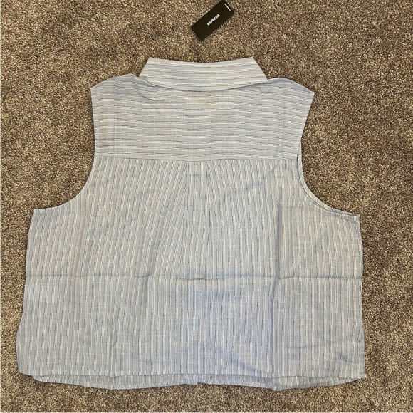 Express Women's Linen-Blend Pinstripe Sleeveless Button Up Shirt Size XL NWT $58 - Picture 9 of 16